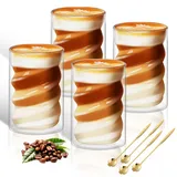 KEHTUNAHT Latte Macchiato Gläser Doppelwandige 400ml 4er Set KaffeegläSer Doppelwandige mit 4 Löffeln Spiralförmig Cappuccino Gläser Eiskaffee Tassen Thermogläser
