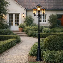 QAZQA Außenlaterne 220 cm Aluminium 3-flammig E27 IP44 schwarz