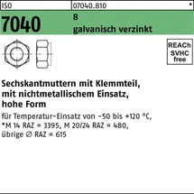 Industrial Quality Supplies Selbstsichernde Sechskantmutter ISO 7040 M 8 x 1,25 Stahl galvanisch verzinkt