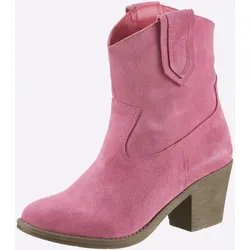 Stiefelette HEINE, Damen, Gr. 36, pink, Leder, Veloursleder, Veloursleder, modisch, Schuhe Cowboyboots Cowboy-Stiefelette Stiefelette