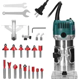 800W Oberfräse, 6,35 mm Bohrfutterdurchmesser, mit 15 Fräsern, Holzfräsen, Trimmen, Gravieren, Schlitzen, vielseitiges Holzbearbeitungs-Fräsgerät