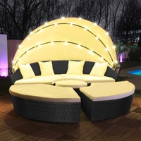 LED - Sonneninsel Rattan Lounge Polyrattan Sitzgruppe Liege Insel 210cm inkl. Abdeckcover
