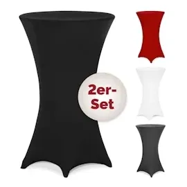 DETEX DETEX® Stehtisch Husse 2er Set Schwarz 60-65cm Verstärkter Fußbereich 30°C Waschbar Stehtischhussen Stretch Überzug