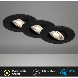 Briloner - 3er Set LED Einbaustrahler 230V, LED Strahler Badezimmer IP65, Deckenstrahler stufenlos dimmbar, Spots, Deckenspots, Badezimmerlampe, Schwarz, 90x42 mm (DxH)