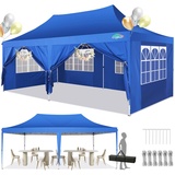 COBIZI Pavillon 3x6m, Faltpavillon 3x6 Wasserdicht Stabil mit 6 Seitenteilen Partyzelt Pop Up Camping Pavillon Gartenzelt Gartenpavillon für Garten, Party, Festival, Hochzeit, UV-Schutz, Kobaltblau