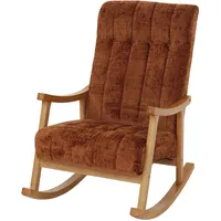 Mendler Schaukelstuhl HWC-K10, Relaxsessel, Holz Stoff/Textil Chenille (465g/m2) terrakotta,