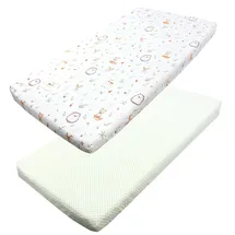 TupTam Baby Spannbettlaken Kinder Spannbetttuch für Babybett Kinderbett 2er Pack, Farbe: Lichtung/Tupfen Grün, Größe: 60 x 120 cm