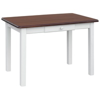 Weißer Tisch mit Schublade aus massivem Kiefernholz mit Tischplatte in der Farbe Nuss 120 x 70 cm