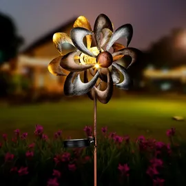 Spetebo Doppel Windrad Metall Ø 23 cm mit Solar LED Glaskugel 1 St. braun