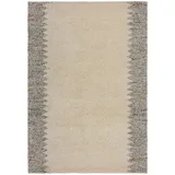 KADIMA DESIGN Wollteppich Zickzack Bordüre, Struktur Wohnzimmer Strukturteppich 160x230, Rechteckig, Höhe: 0 mm, Beige-Grau, 80% Wolle, 20% Polyester, Kurzflor, Flordichte 3 000 g/m2 beige|grau Rechteckig | 160 cm x 230 cm x 0 mm