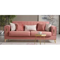 Casa Padrino Luxus Schlafsofa Rosa / Gold 222 x 93 x H. 87 cm - Wohnzimmer Sofa mit 5 Kissen - Luxus Wohnzimmer Möbel