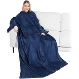 PAVILIA Premium Fleecedecke mit Ärmeln, warm, kuschelig, extra weich, funktionell, leicht Navy