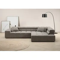 Ecksofa INOSIGN "Ancona incl. Kopfteilverstellung, Zierkissen Breite 319cm, L-Form" Sofas Gr. B/H/T: 319cm x 70cm x 215cm, Samtoptik, Recamiere rechts, ohne Sitztiefenverstellung, weiß (silber) wahlweise motorische Sitztiefenverstellung, auch in Cord + Easy Care