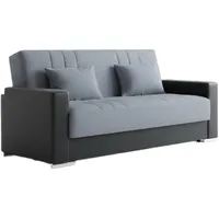 Dmora Schlafsofa Sergio, 3-Sitzer-Container-Schlafsofa aus Kunstleder und Stoff, 230x96h101 cm, Schwarz und Grau
