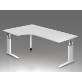 Hammerbacher Schreibtisch weiß L-Form, C-Fuß-Gestell weiß 200,0 x 80,0/120,0 cm