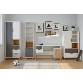 Deine Möbel 24 Kinderschreibtisch JUSTIN 13 Schreibtisch 130 cm breit (Set, 3-St., Set), in Weiß Matt / Graphit / Grau / Eiche Scandi Still grau