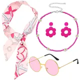 Rbleote Hippie Accessoires Damen, 70er Jahre Bekleidung Damen, Disco Boho Haarband Stirnband Vintage Brille Halskette Ohrringe Halloween Cosplay Karneval Fasching Kostüm Bekleidung - 1