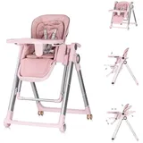 Chipolino Hochstuhl, Hochstuhl 2 in 1 Super Chef Babyschaukel, Fußstütze, klappbar rosa