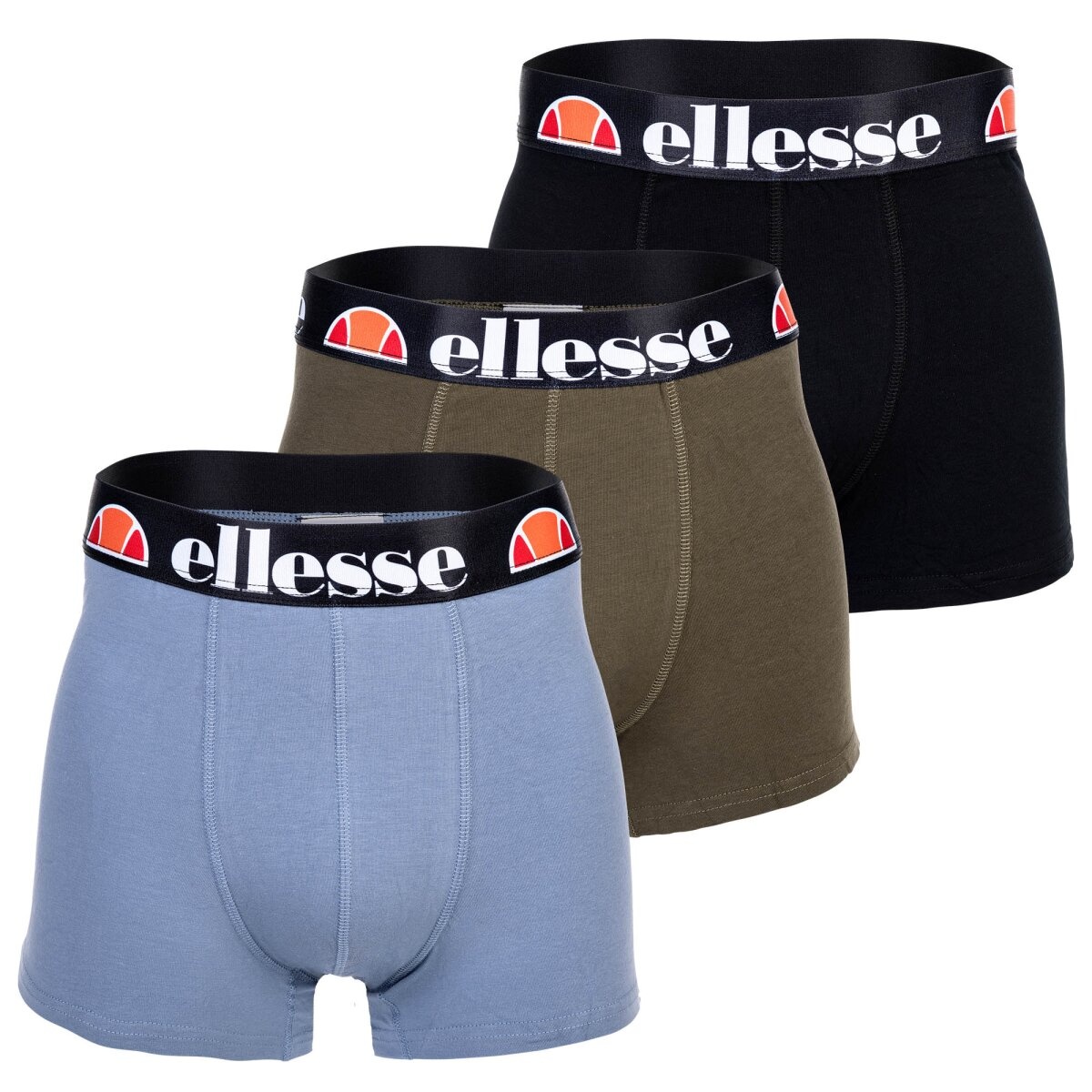 ellesse Herren Boxer Shorts GRILLO, 3er Pack - Trunks, Logo, Cotton Stretch Schwarz/Grün/Blau L
