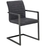 Woodkings Armlehnstuhl Picton I 2er Set Freischwinger aus grauem Kunstleder I bequemer Esszimmerstuhl mit Armlehne I Schwingstuhl mit Metallgestell - stylischer Küchenstuhl