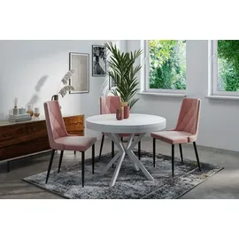 WFL GROUP Runder Ausziehbarer Esstisch - Loft Style Tisch mit Weißen Metallbeinen - 100 bis 180 cm - Industrieller Tisch für Wohnzimmer - Kompakt - 100 cm - Weiß