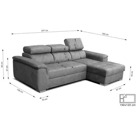 Sonstige Verlage Eckcouch mit Schlaffunktion 3-Sitzer Silber