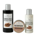 Haslinger Sandelholz Geschenkset Duschbad & Shampoo, After Shave Balsam, Rasierseife 360 ml