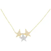 Stella-Jewellery Collier 585 Gelbgold Collierkette 3 Sterne Anhänger Zirk. (inkl. Etui), 585 Gelbgold 7 Plättchen goldfarben