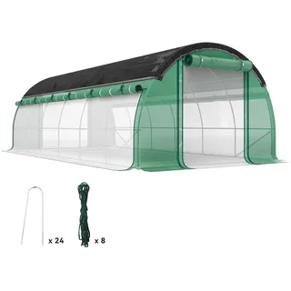 Outsunny Gewächshaus 6 x 3 x 2 m Foliengewächshaus mit 12 Fenster, Rolltüren, Aufrollbar Seitenwänden, UV-beständiger Folientunnel, Winterfest Tomatenhaus mit Erdanker, Grün
