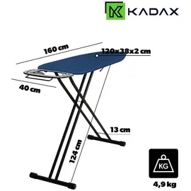 Kadax klappbares Bügelbrett, groß, 120 x 38 cm breit, Standard mit Griff