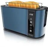 Arendo - Edelstahl Toaster Langschlitz 4 Scheiben- Touchscreen – Doppelwandgehäuse – Integrierter Brötchenaufsatz – 7 Bräunungsgrade – Brotzentrierung – Restzeitanzeige – Memoryfunktion - Admiralblau