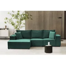 Fun Möbel Ecksofa Sofa ALVARO inkl. QI Ladegerät Stoff Opera Velvet Petrol Ottomane Links - Grün