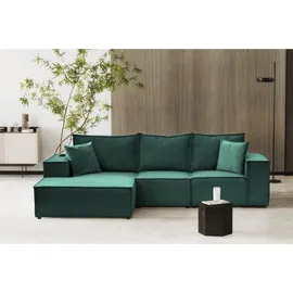 Fun Möbel Ecksofa Sofa ALVARO inkl. QI Ladegerät Stoff Opera Velvet Petrol Ottomane Links - Grün