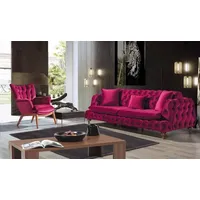 Chesterfield Samt Sofa 3 Sitzer Designer Couchen Couch Stoff Polster Pink Textil
