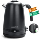 Aigostar Edelstahl Wasserkocher mit Temperatureinstellung 1,7 Liter Retro Schwarz Matt - Digitaler Temperaturanzeige Elektrisch Wasserkocher 2200W, Warmhaltefunktion, Ohne Plastik Inner, BPA-frei