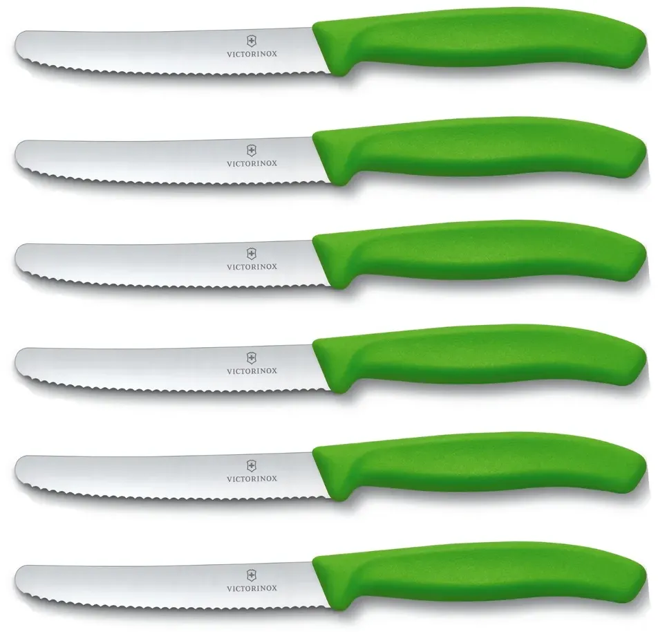 6x Grün Victorinox Gemüsemesser Wellenschliff Tafelmesser Küchenmesser Brotzeitmesser