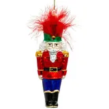 SIKORA Nußknacker mit Federschmuck besondere Weihnachtskugel Glas Figur Anhänger - Meisterstücke - BS712, Variante:rot - blau -grün