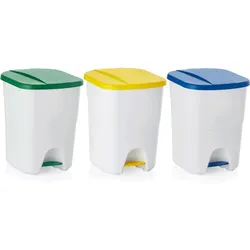 3x Tretabfallbehälter blau  grün gelb 40 L Mülleimer, Polypropylen, Klick-System, erweiterbar