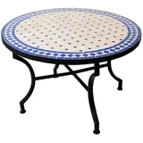 Marrakesch Orient & Mediterran Interior Gartentisch Mediterraner Mosaiktisch marrakesch Natur/ Blau, 80cm, 45cm hoch (2-St), Handarbeit blau 0 cm x 45 cm x 0 cm