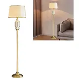 Mengjay Stehlampe Wohnzimmer 160cm, mit Fußschalter, Stehleuchte Keramik, Vintage Leselampe Leinenschirm, Moderne Standleuchte für Schlafzimmer (ohne E27 Glühbirne) (A)