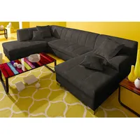 Wohnlandschaft DOMO COLLECTION "Turah moderne Steppung, incl. Zierkissen, auch in Leder", grau (anthrazit), B:297cm H:75cm T:82cm, Microfaser PRIMABELLE (100% Polyester);Struktur ( 85% Polyester, 15% Acryl);NaturLEDER (Echtes Rindsleder);Kunstleder SOFTLUX/Struktur ( 100% Polyester);Zierkissen: wie Oberstoff, Sofas, Wohnlandschaft, wahlweise mit Bettfunktion, B/T/H: 297/82/75 cm, U-Form