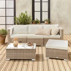 Gartenlounge aus Polyrattan für 4 Personen Natur - sweeek