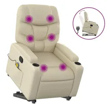 vidaXL Massagesessel mit Aufstehhilfe Creme Kunstleder