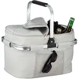 Relaxdays Einkaufskorb, faltbar, Tragegriff, HBT: 45 x 43 x 30,5 cm, Isoliertasche zum Einkaufen, Picknickkorb, hellgrau
