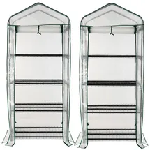 Royal Gardineer Folien-Gewächshaus 2er-Set Weiß 4 Etagen 69x160x49 cm