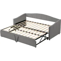 Merax Polsterbett Ausziehbares Schlafsofa 90/180*200 cm , Multifunktionsbett aus hautfreundlichem Samtstoff Grau