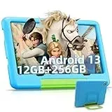 Kinder Tablet 10 Zoll Tablet Android 13, 12GB RAM + 256GB ROM, Tablet für Kinder Kindersicherung, Dual-Kamera HD IPS, Kid Tablet 5G WiFi/ BT 5.0/ Lernsoftware/ Netflix, Tablet Kinder mit Hüllen,Blau