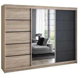 A&J MöbelLand Schiebetürenschrank VILUNO 200 x 215 x 59,5 cm Beige/Schwarz