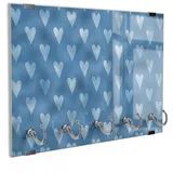 DEQORI Schlüsselbrett 'Zarte Silber-Herzen', (1 St), Schlüsselhalter Schlüssel Haken Schlüsselboard modern Schlüsselleiste blau