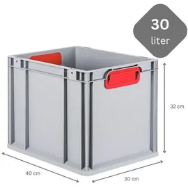 Proregal Spar Set 4x Eurobox Nextgen Color Mit Auflagedeckel & Schiebeschnappverschlüsse HxBxT 32 x 30 x 40 cm Griffe Rot Geschlossen Glatter Boden